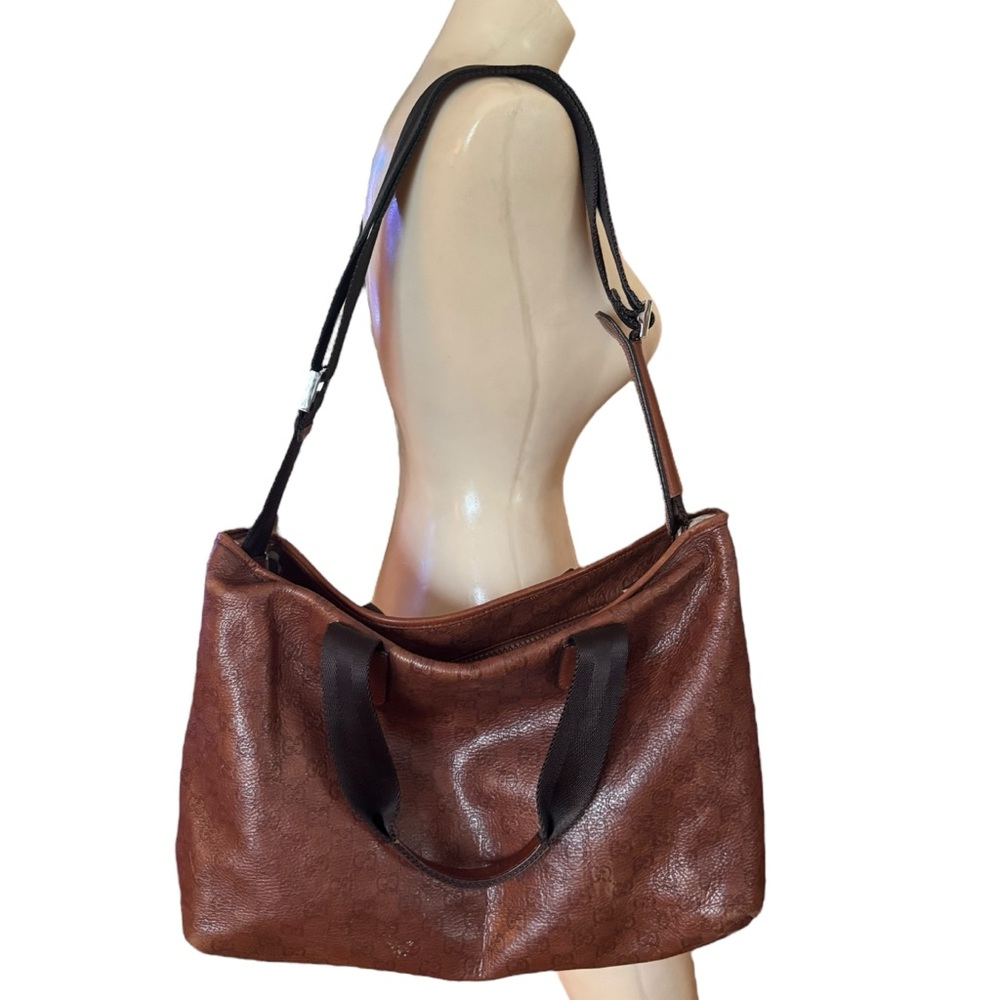Gucci Brown Leather Travel Bag Tote Bag Messenger Bag - Picture 4 of 9
